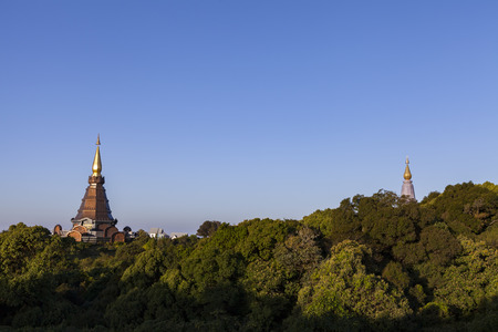 Landscape of two pagoda on the top of Inthanon mountain, Chiang Mai, Thailand.