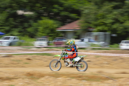 CHIANG MAI, THAILAND - MAY 6: Unknown Motorcycle driver piloting his Cyclecross on the tracks, May 6, 2018 in Chiang Mai, Thailand.のeditorial素材