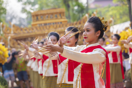 CHIANGMAI , THAILAND - APR 13 2019: Phra Singh statue of Phra Singh temple was moved to the parade cars for pour water in Songkran festival 2019 on April 13, 2019 in Chiang Mai, Thailand.のeditorial素材