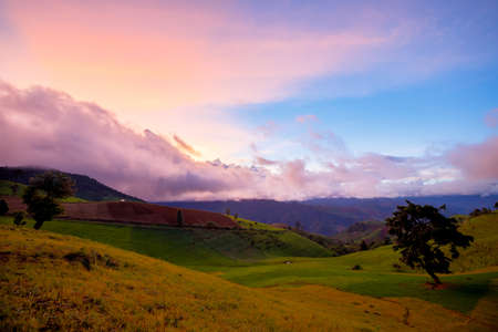 Colorful sunset of Mae Tho, Chiang Mai, Thailandの写真素材