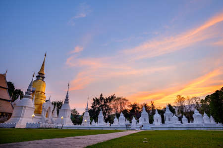 Sunset At Wat Suan Dok in Chiang Mai, Thailand.の写真素材