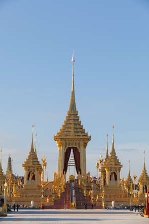 Bangkok, Thailand - OCT 7, 2017: The Royal Crematorium for King Bhumibol Adulyadej at Sanam Luang prepared to be used as The royal funeral Cremation Ceremony Bangkok Thailand Pra May Ru Maatのeditorial素材