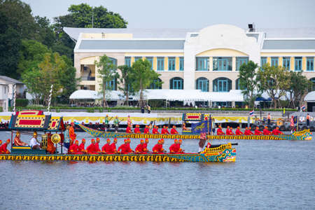 BANGKOK, THAILAND - OCT 17 2019: The Royal Barge in Chao Phraya river to be used in the royal coronation ceremony of His Majesty the King of Thailandのeditorial素材