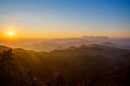 Thailand with forest trees and green mountain hills, Doi Luang Chiang Dao mountains, Chiang mai, Thailand.の写真素材
