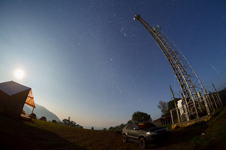 Geminid Meteor in the night sky on Mae Suek, Mae Chaem Chiang Mai, Thailand.の写真素材