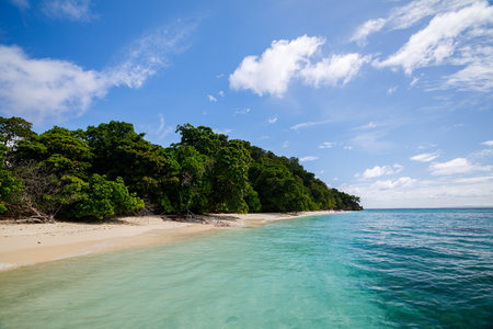 Koh Khai, Egg Island a natural stone arch and white sand beach and clear sea water of the Tarutao National Park, Satun, Thailand.の写真素材