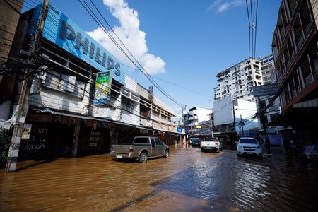 CHIANGMAI , THAILAND - OCT 06 2024 : Chiang Mai city flooded as Ping River overflowsのeditorial素材