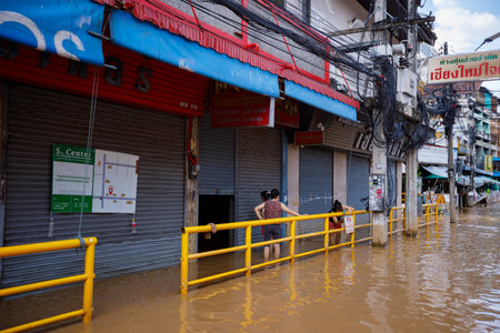 CHIANGMAI , THAILAND - OCT 06 2024 : Chiang Mai city flooded as Ping River overflowsのeditorial素材