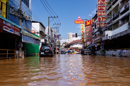 CHIANGMAI , THAILAND - OCT 06 2024 : Chiang Mai city flooded as Ping River overflowsのeditorial素材