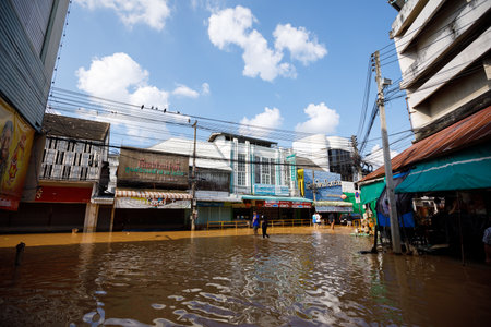 CHIANGMAI , THAILAND - OCT 06 2024 : Chiang Mai city flooded as Ping River overflowsのeditorial素材