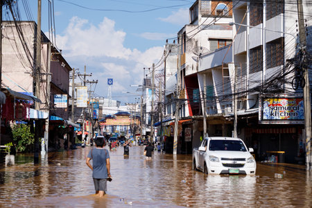 CHIANGMAI , THAILAND - OCT 06 2024 : Chiang Mai city flooded as Ping River overflowsのeditorial素材