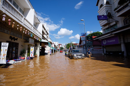 CHIANGMAI , THAILAND - OCT 06 2024 : Chiang Mai city flooded as Ping River overflowsのeditorial素材