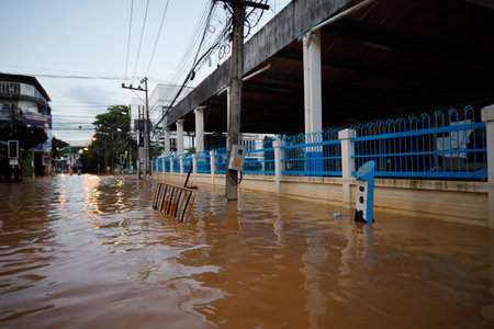 CHIANGMAI , THAILAND - OCT 06 2024 : Chiang Mai city flooded as Ping River overflowsのeditorial素材