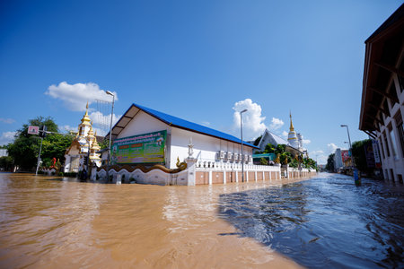 CHIANGMAI , THAILAND - OCT 06 2024 : Chiang Mai city flooded as Ping River overflowsのeditorial素材