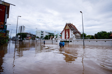 CHIANGMAI , THAILAND - OCT 04 2024 : Chiang Mai city flooded as Ping River overflowsのeditorial素材