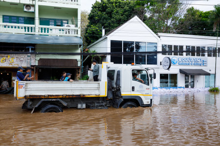 CHIANGMAI , THAILAND - OCT 04 2024 : Chiang Mai city flooded as Ping River overflowsのeditorial素材