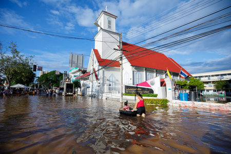CHIANGMAI , THAILAND - OCT 04 2024 : Chiang Mai city flooded as Ping River overflowsのeditorial素材