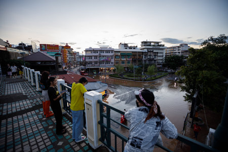 CHIANGMAI , THAILAND - OCT 04 2024 : Chiang Mai city flooded as Ping River overflowsのeditorial素材