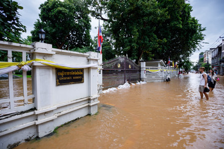 CHIANGMAI , THAILAND - OCT 04 2024 : Chiang Mai city flooded as Ping River overflowsのeditorial素材