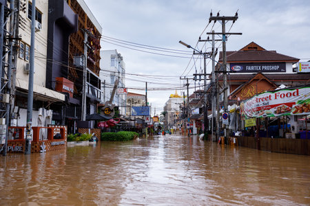 CHIANGMAI , THAILAND - OCT 04 2024 : Chiang Mai city flooded as Ping River overflowsのeditorial素材