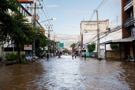 CHIANGMAI , THAILAND - OCT 04 2024 : Chiang Mai city flooded as Ping River overflowsのeditorial素材