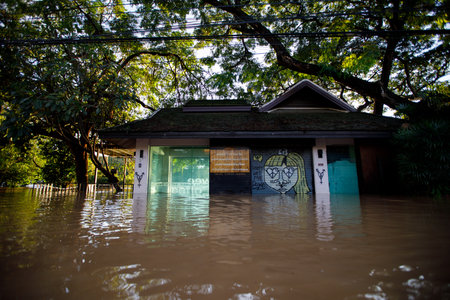 CHIANGMAI , THAILAND - OCT 04 2024 : Chiang Mai city flooded as Ping River overflowsのeditorial素材