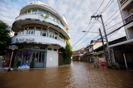 CHIANGMAI , THAILAND - OCT 04 2024 : Chiang Mai city flooded as Ping River overflowsのeditorial素材