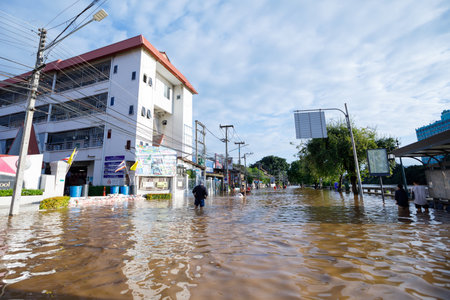 CHIANGMAI , THAILAND - OCT 04 2024 : Chiang Mai city flooded as Ping River overflowsのeditorial素材