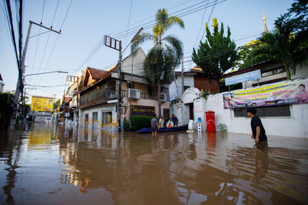 CHIANGMAI , THAILAND - OCT 04 2024 : Chiang Mai city flooded as Ping River overflowsのeditorial素材