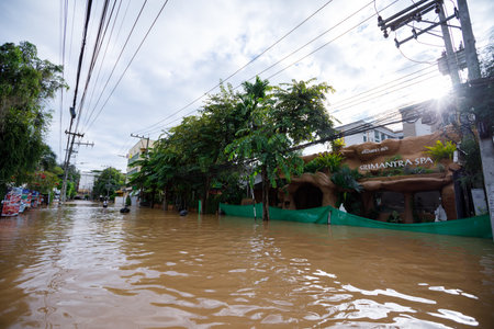 CHIANGMAI , THAILAND - OCT 04 2024 : Chiang Mai city flooded as Ping River overflowsのeditorial素材