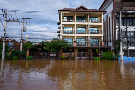 CHIANGMAI , THAILAND - OCT 04 2024 : Chiang Mai city flooded as Ping River overflowsのeditorial素材