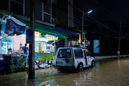 CHIANGMAI , THAILAND - OCT 04 2024 : Chiang Mai city flooded as Ping River overflows