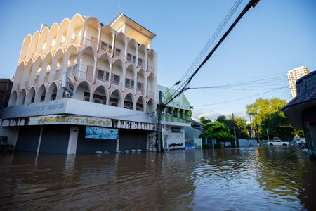 CHIANGMAI , THAILAND - OCT 04 2024 : Chiang Mai city flooded as Ping River overflowsのeditorial素材