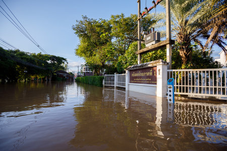 CHIANGMAI , THAILAND - OCT 04 2024 : Chiang Mai city flooded as Ping River overflows