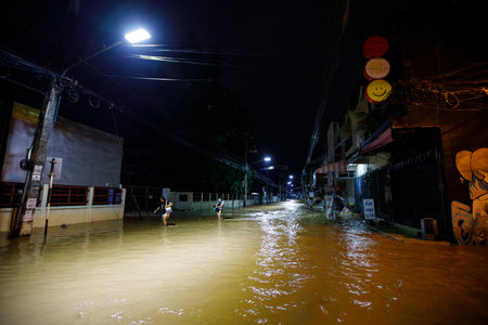 CHIANGMAI , THAILAND - OCT 04 2024 : Chiang Mai city flooded as Ping River overflowsのeditorial素材