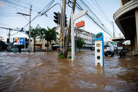 CHIANGMAI , THAILAND - OCT 04 2024 : Chiang Mai city flooded as Ping River overflowsのeditorial素材