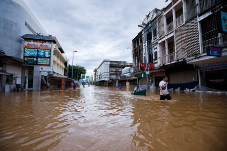 CHIANGMAI , THAILAND - OCT 04 2024 : Chiang Mai city flooded as Ping River overflowsのeditorial素材