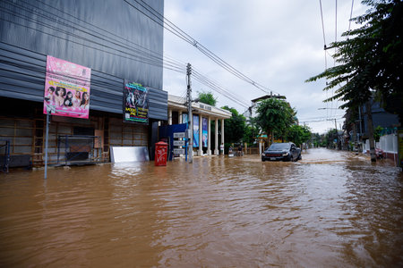 CHIANGMAI , THAILAND - OCT 04 2024 : Chiang Mai city flooded as Ping River overflowsのeditorial素材