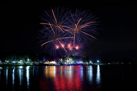 Beautiful fireworks in The Lakeの写真素材