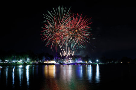 Beautiful fireworks in The Lakeの写真素材