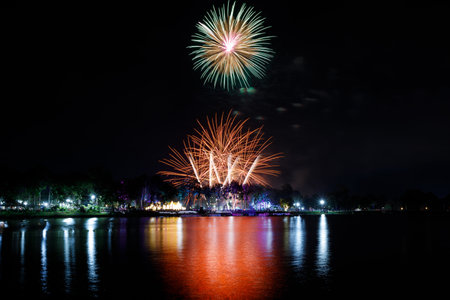 Beautiful fireworks in The Lakeの写真素材