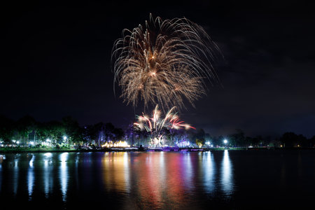Beautiful fireworks in The Lakeの写真素材
