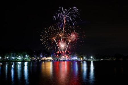 Beautiful fireworks in The Lakeの写真素材