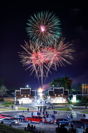 Beautiful fireworks at The Royal Park Rajapruek Chiangmai Thailand.の写真素材