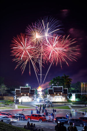Beautiful fireworks at The Royal Park Rajapruek Chiangmai Thailand.の写真素材