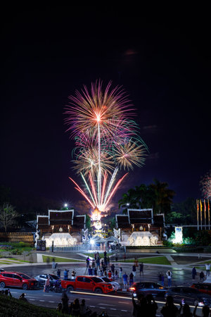 Beautiful fireworks at The Royal Park Rajapruek Chiangmai Thailand.の写真素材