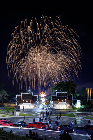 Beautiful fireworks at The Royal Park Rajapruek Chiangmai Thailand.の写真素材