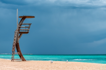 Lifeguard  s chair on the beachの写真素材