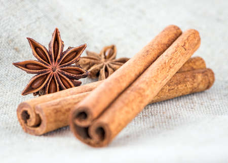 Cinnamon sticks and anise starsの写真素材