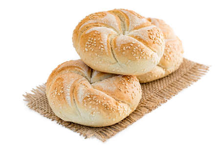 Homemade fresh bread buns  on white backgroundの写真素材